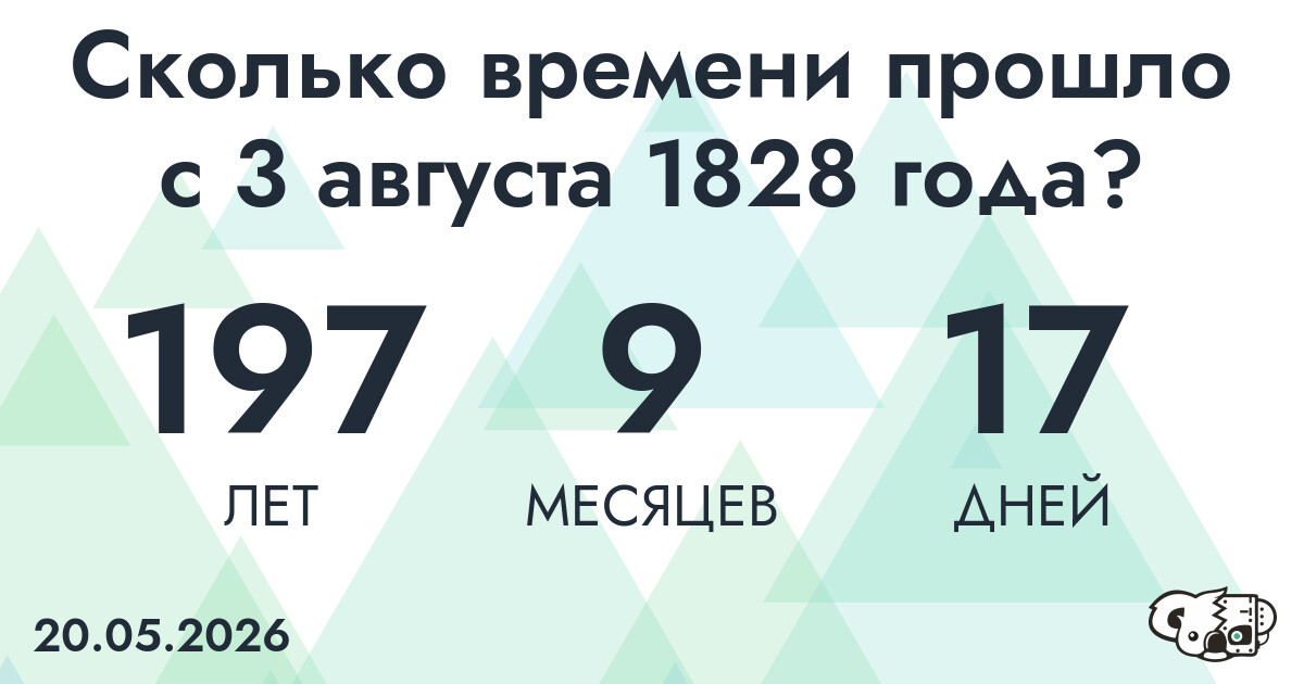Сколько времени прошло с 3 августа 1828 года