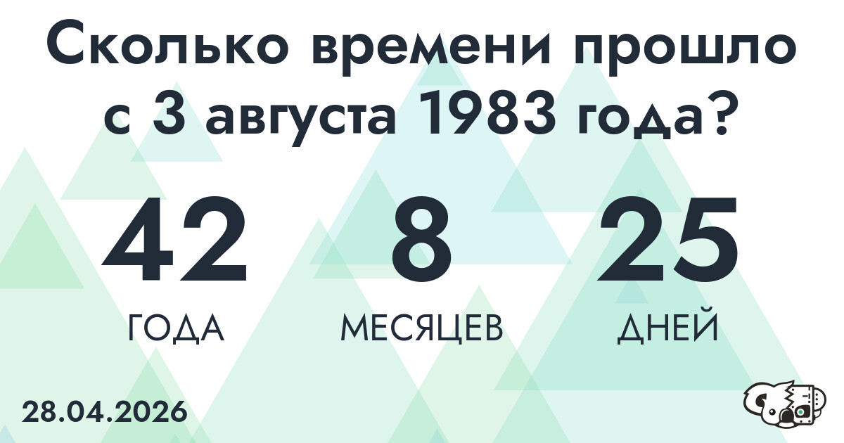 Сколько времени прошло с 3 августа 1983 года
