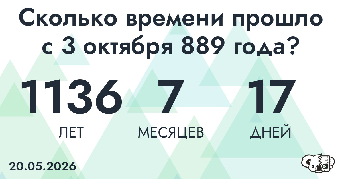 Сколько времени прошло с 3 октября 889 года