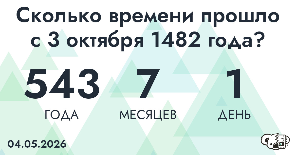 Сколько времени прошло с 3 октября 1482 года