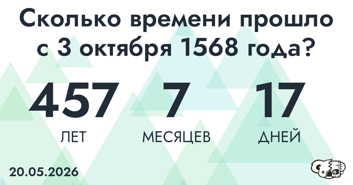 Сколько времени прошло с 3 октября 1568 года