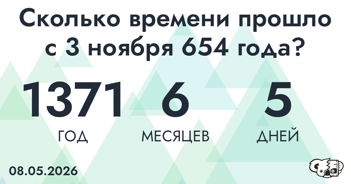Сколько времени прошло с 3 ноября 654 года