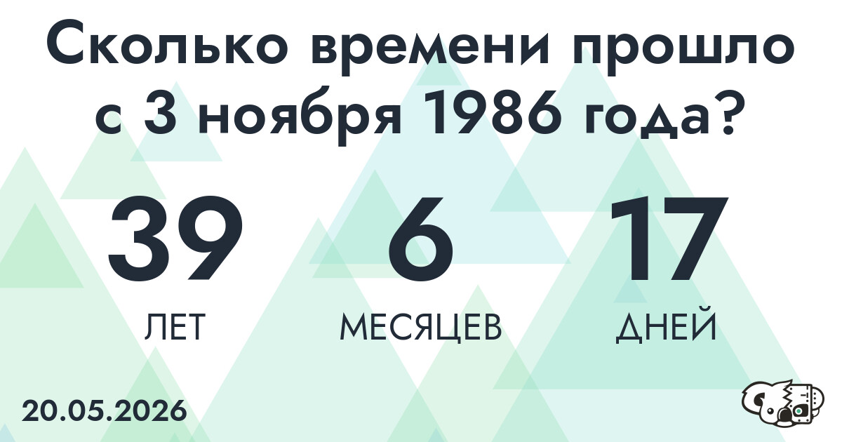 Сколько времени прошло с 3 ноября 1986 года