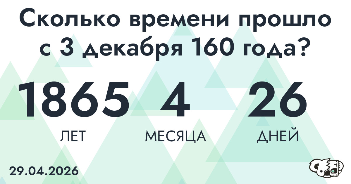 Сколько времени прошло с 3 декабря 160 года