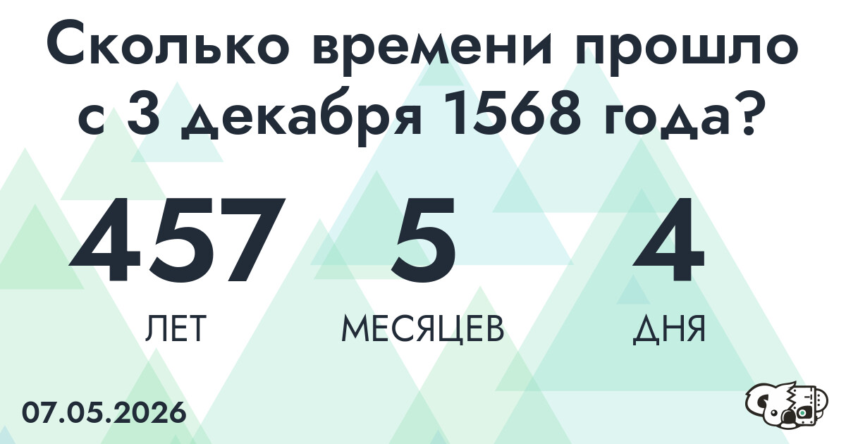 Сколько времени прошло с 3 декабря 1568 года
