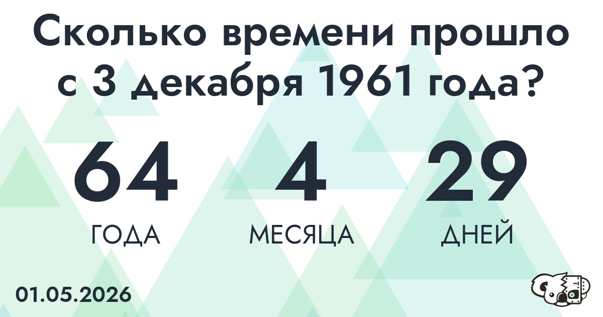 Сколько времени прошло с 3 декабря 1961 года