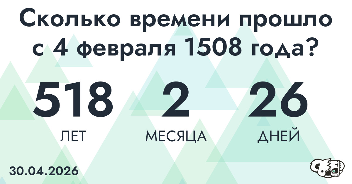 Сколько времени прошло с 4 февраля 1508 года