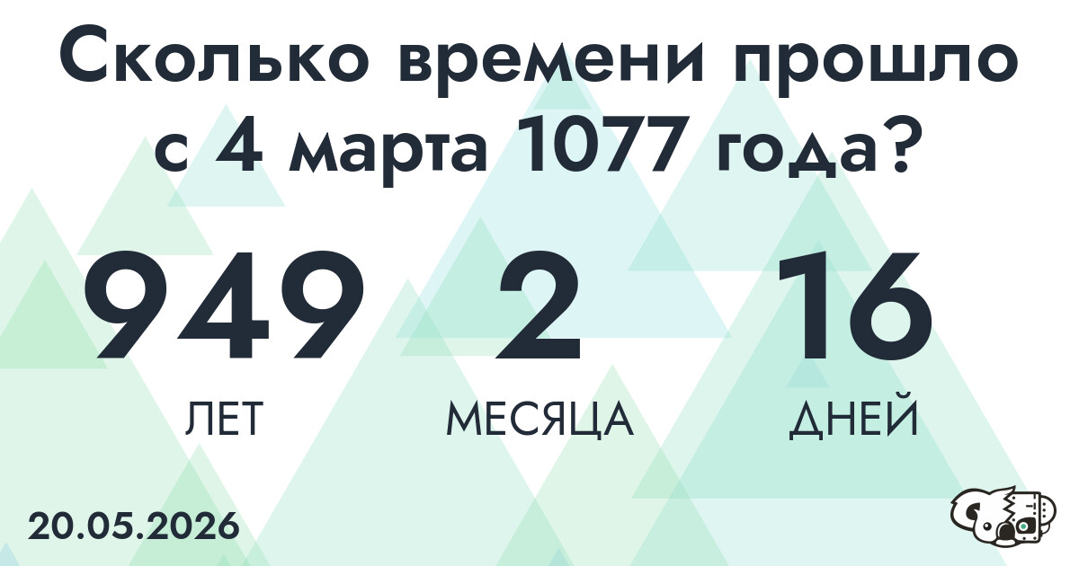 Сколько времени прошло с 4 марта 1077 года