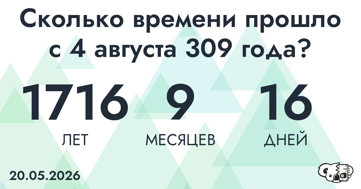 Сколько времени прошло с 4 августа 309 года