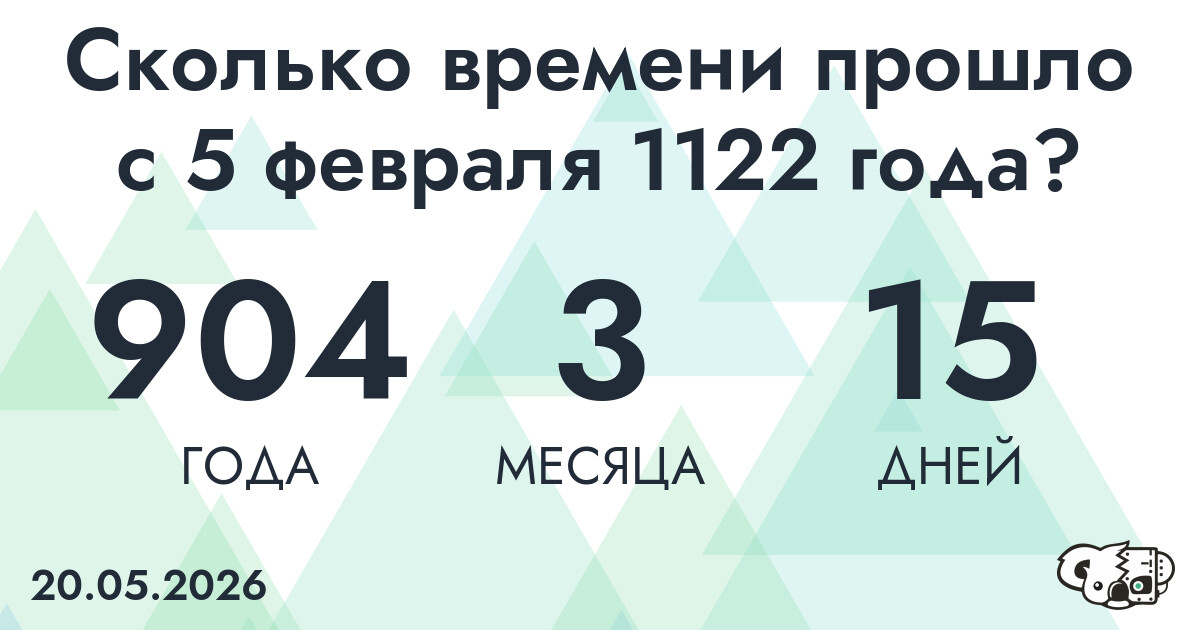 Сколько времени прошло с 5 февраля 1122 года