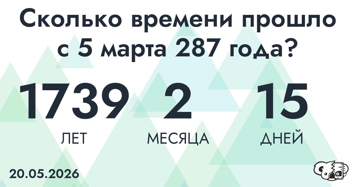 Сколько времени прошло с 5 марта 287 года