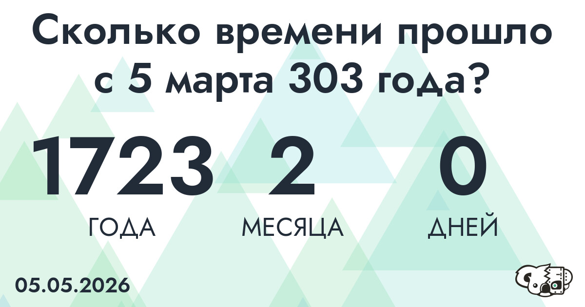 Сколько времени прошло с 5 марта 303 года