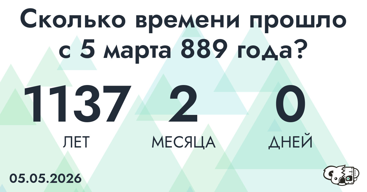 Сколько времени прошло с 5 марта 889 года