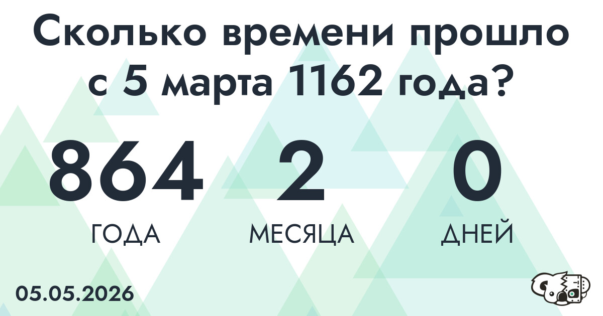 Сколько времени прошло с 5 марта 1162 года