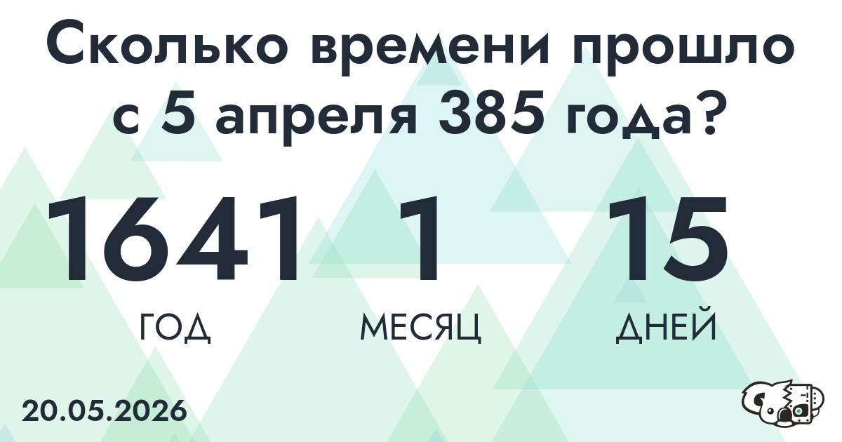 Сколько времени прошло с 5 апреля 385 года