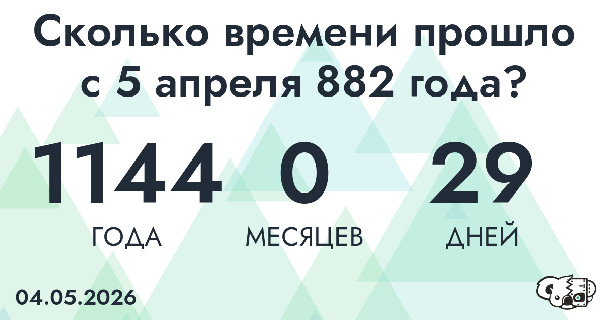 Сколько времени прошло с 5 апреля 882 года