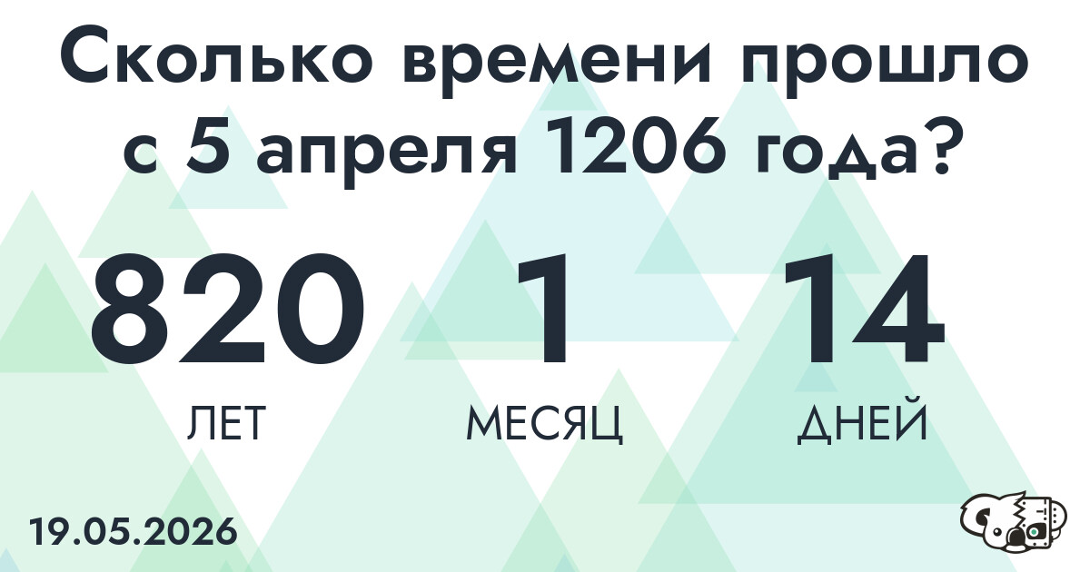 Сколько времени прошло с 5 апреля 1206 года