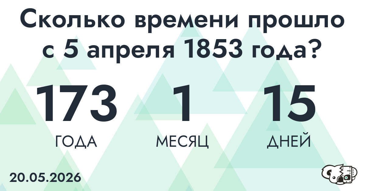 Сколько времени прошло с 5 апреля 1853 года