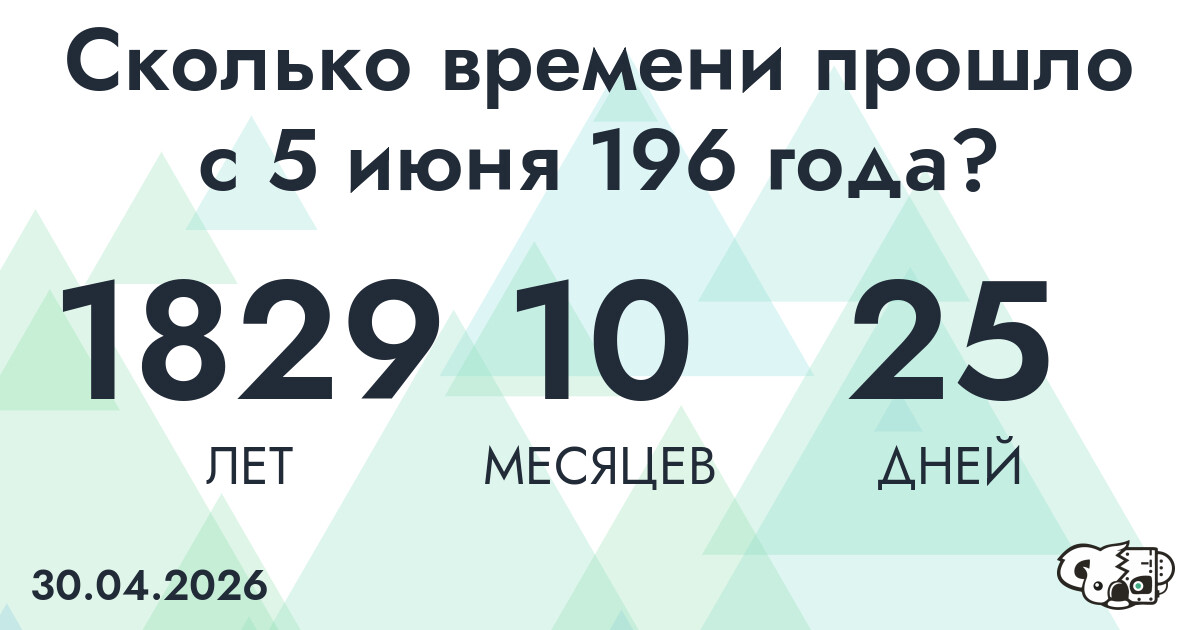 Сколько времени прошло с 5 июня 196 года