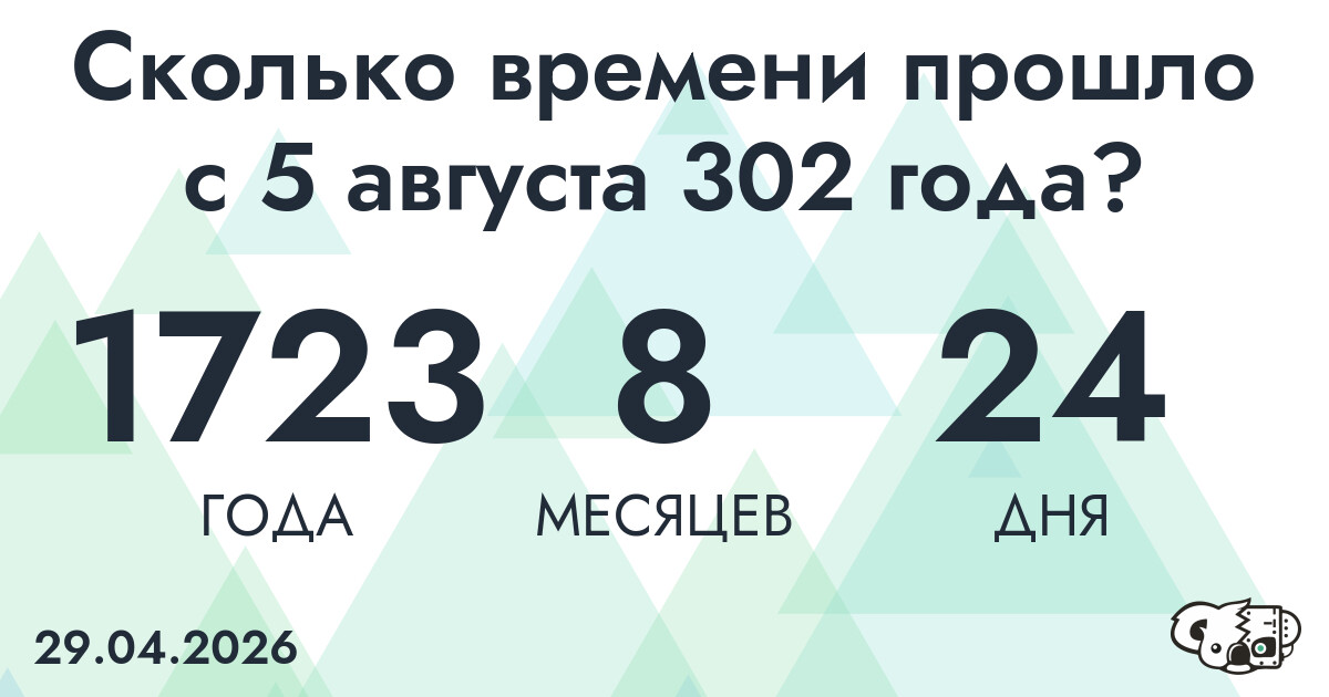 Сколько времени прошло с 5 августа 302 года