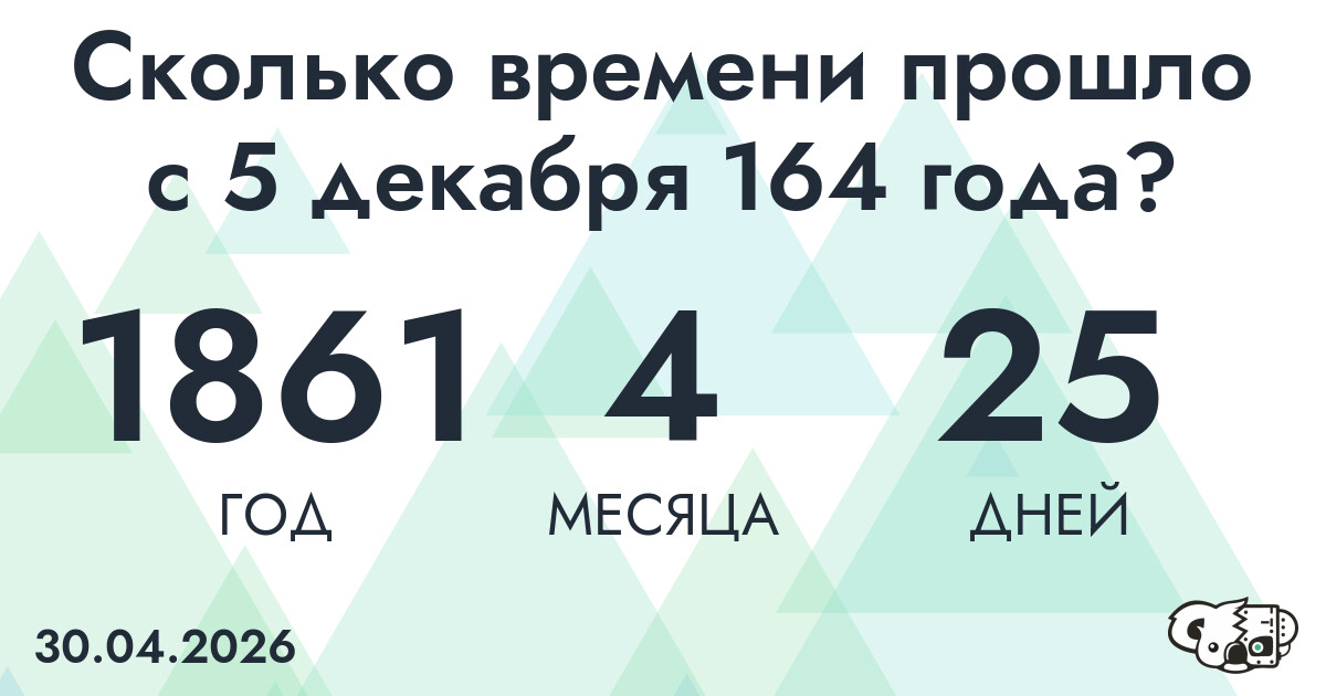 Сколько времени прошло с 5 декабря 164 года