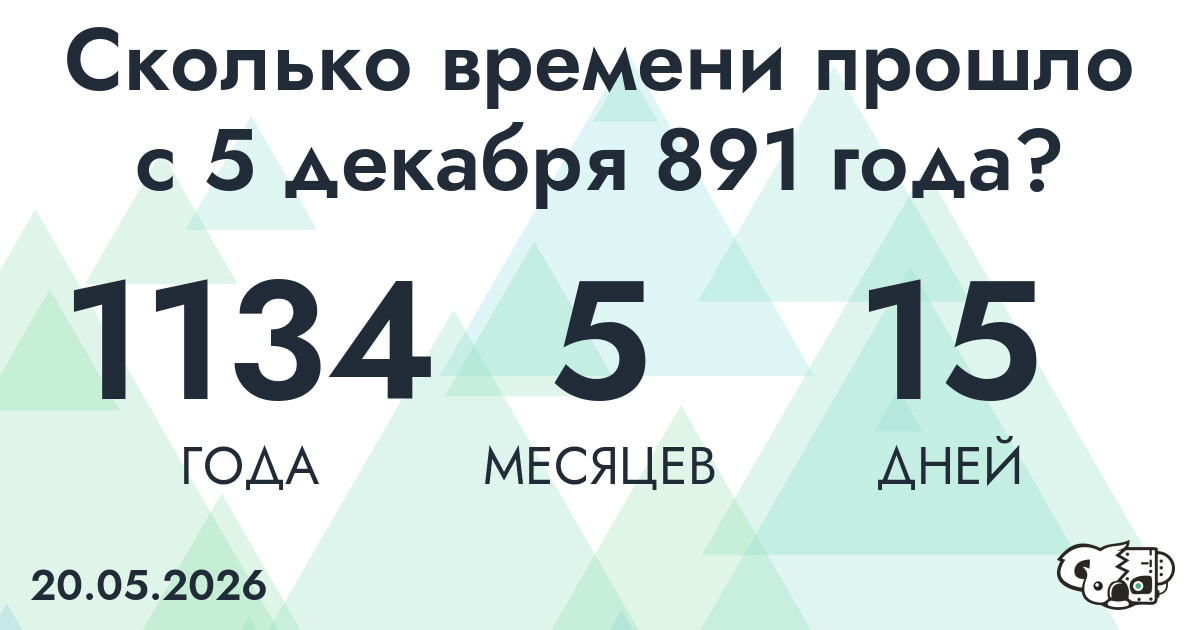 Сколько времени прошло с 5 декабря 891 года
