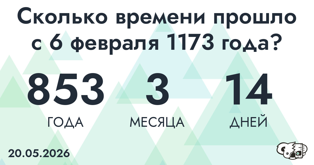 Сколько времени прошло с 6 февраля 1173 года