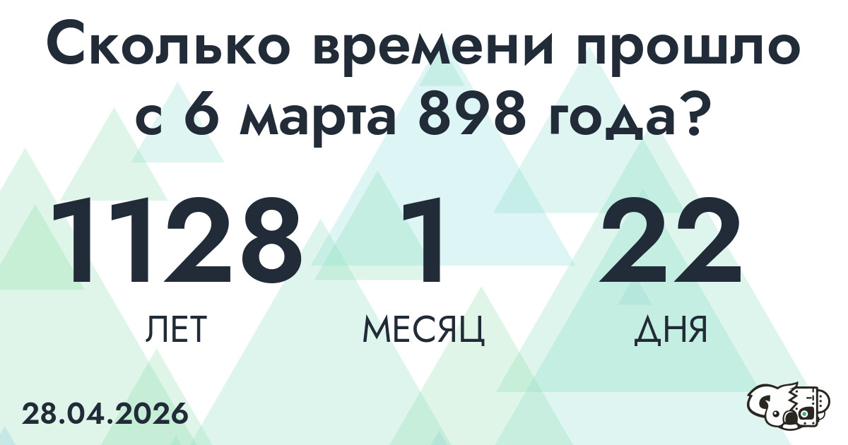 Сколько времени прошло с 6 марта 898 года