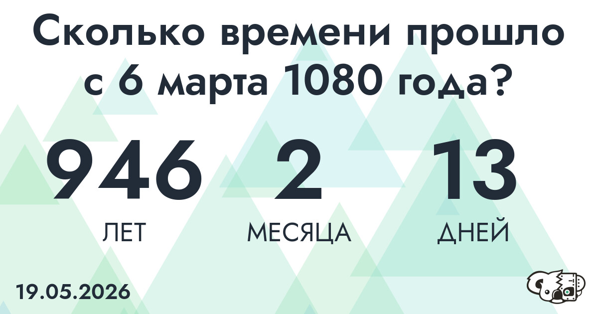 Сколько времени прошло с 6 марта 1080 года