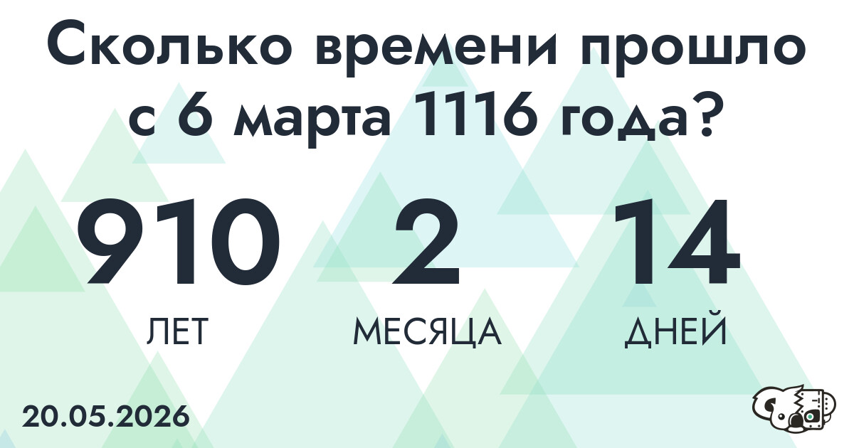 Сколько времени прошло с 6 марта 1116 года