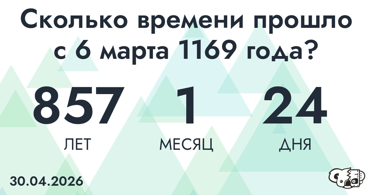 Сколько времени прошло с 6 марта 1169 года