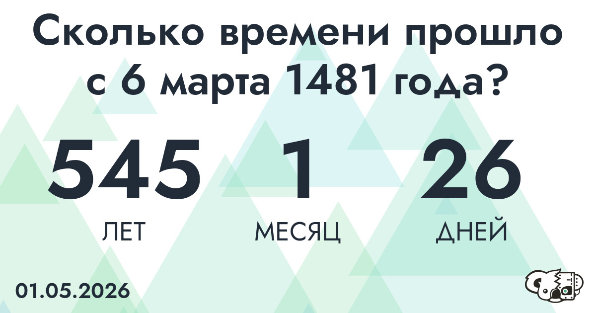 Сколько времени прошло с 6 марта 1481 года