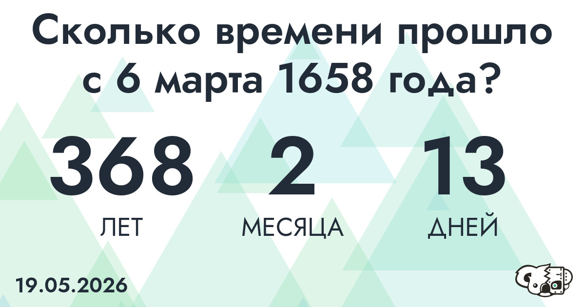 Сколько времени прошло с 6 марта 1658 года