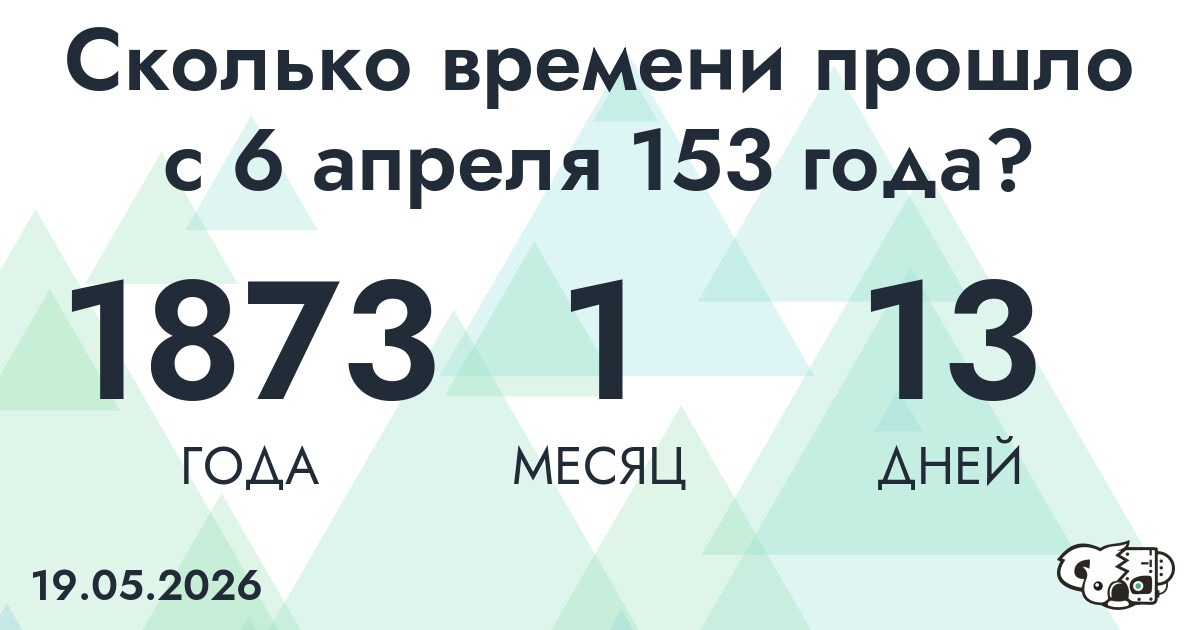 Сколько времени прошло с 6 апреля 153 года