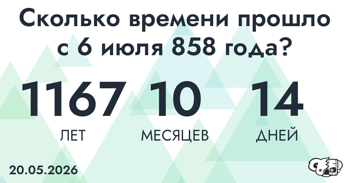 Сколько времени прошло с 6 июля 858 года