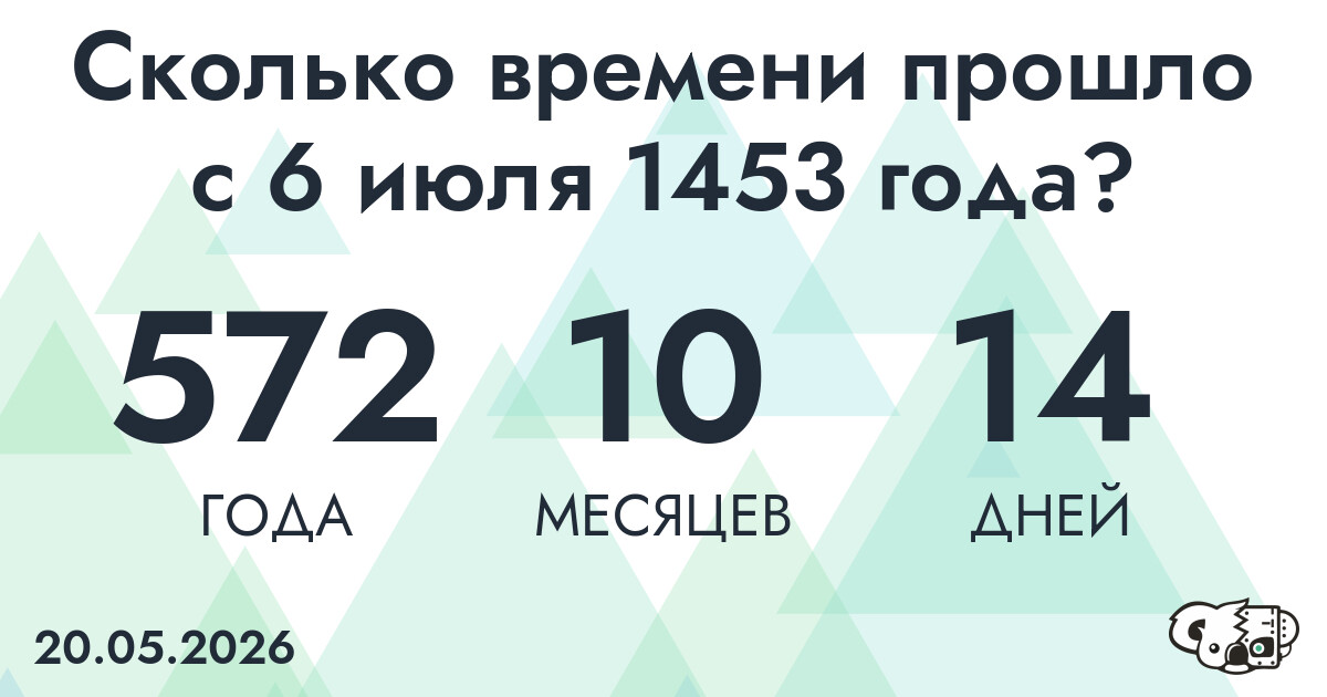 Сколько времени прошло с 6 июля 1453 года