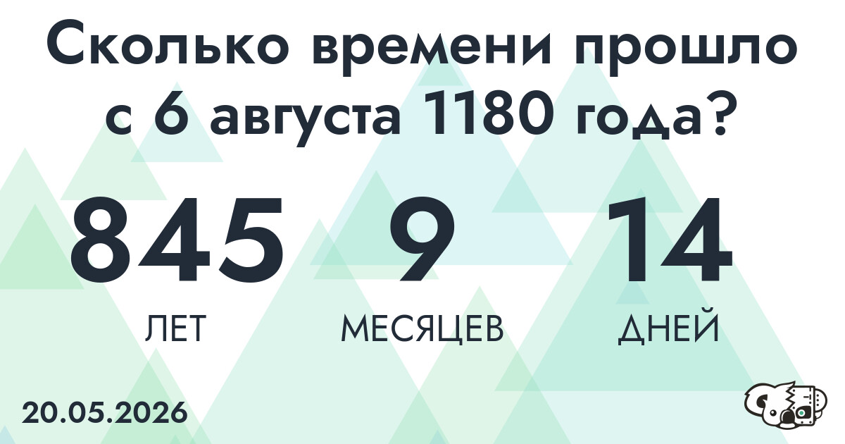 Сколько времени прошло с 6 августа 1180 года
