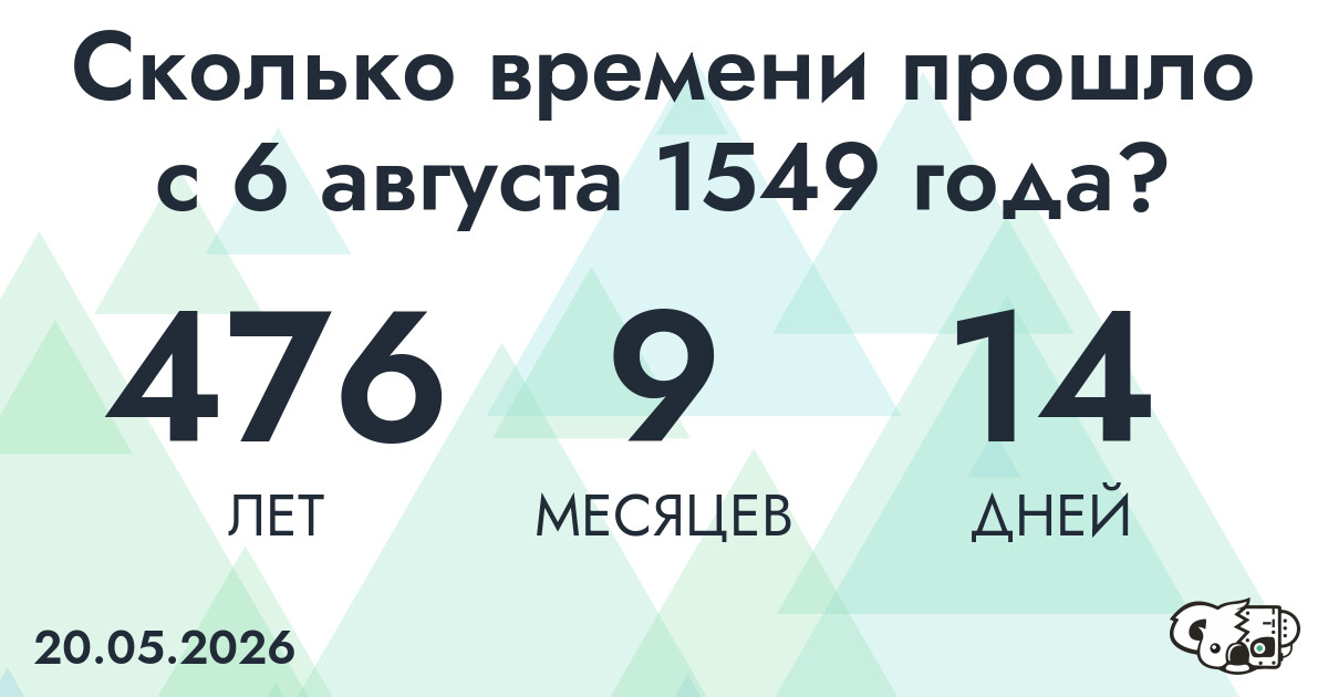 Сколько времени прошло с 6 августа 1549 года