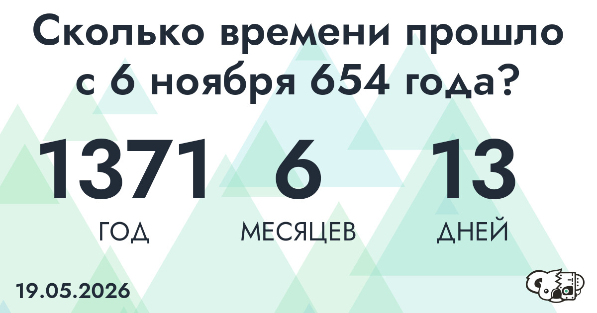 Сколько времени прошло с 6 ноября 654 года