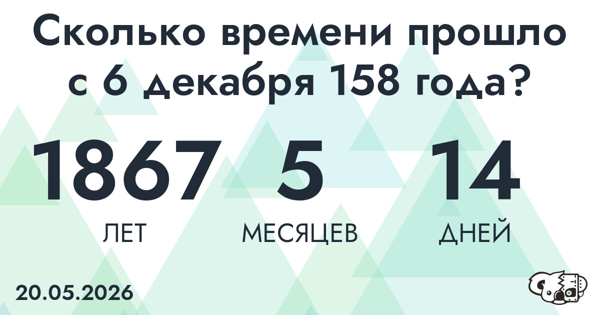 Сколько времени прошло с 6 декабря 158 года