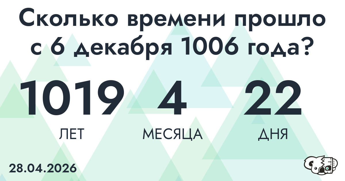 Сколько времени прошло с 6 декабря 1006 года