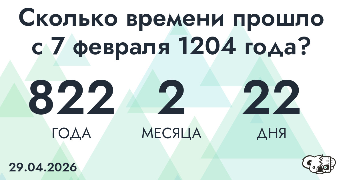 Сколько времени прошло с 7 февраля 1204 года