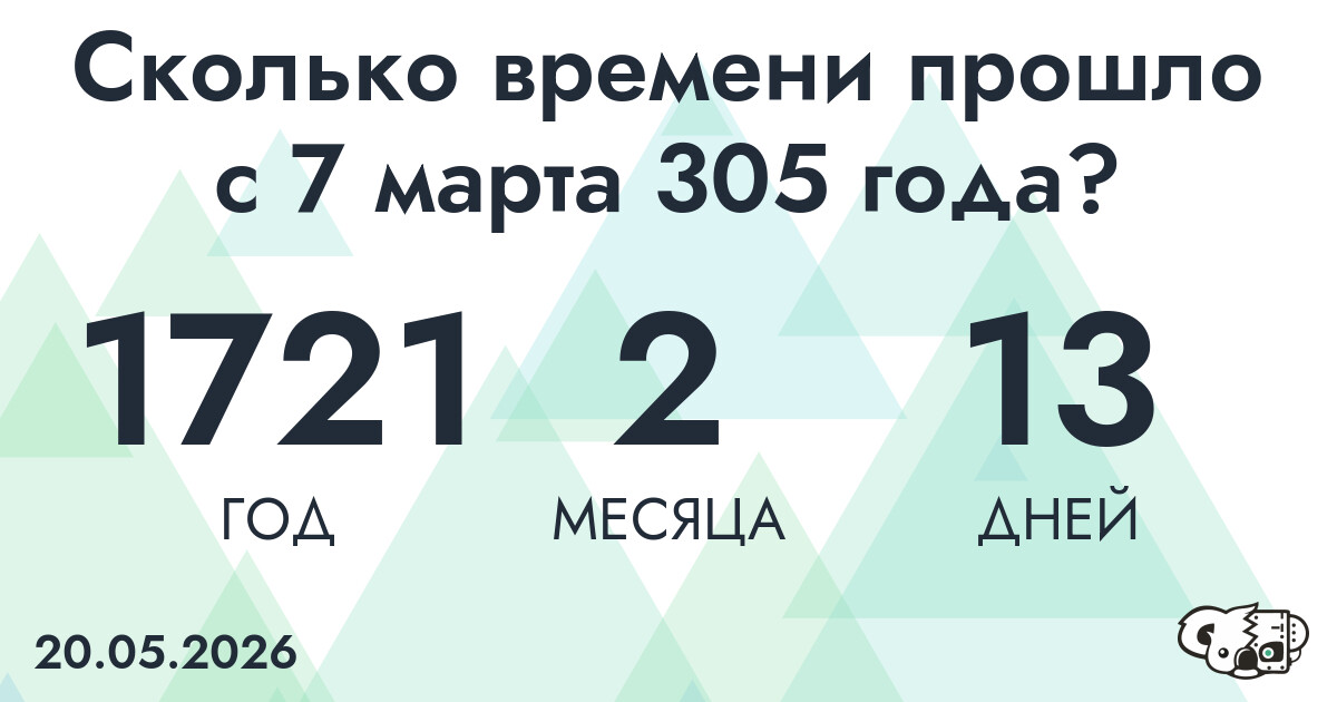 Сколько времени прошло с 7 марта 305 года