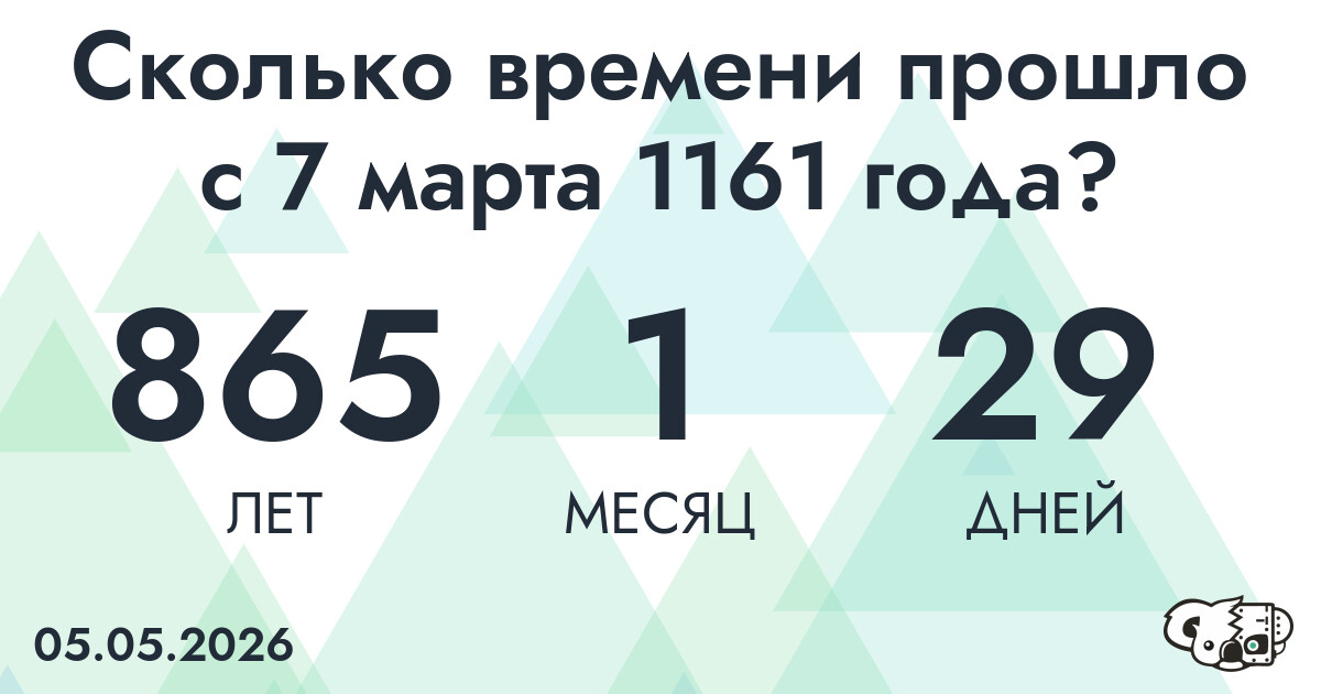 Сколько времени прошло с 7 марта 1161 года
