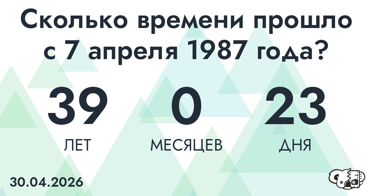 Сколько времени прошло с 7 апреля 1987 года
