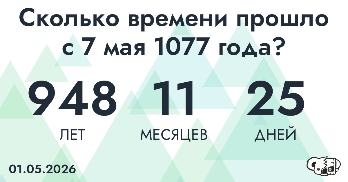 Сколько времени прошло с 7 мая 1077 года