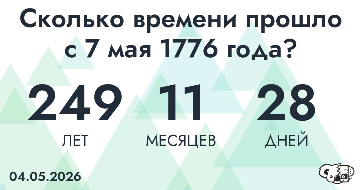 Сколько времени прошло с 7 мая 1776 года