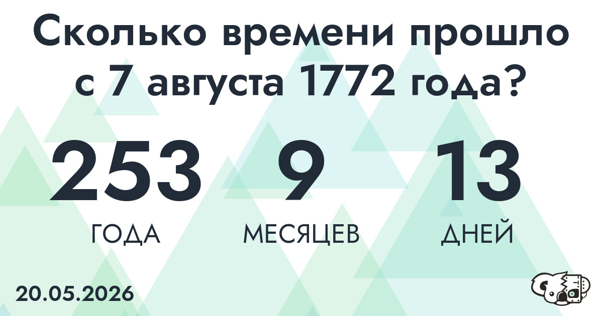 Сколько времени прошло с 7 августа 1772 года