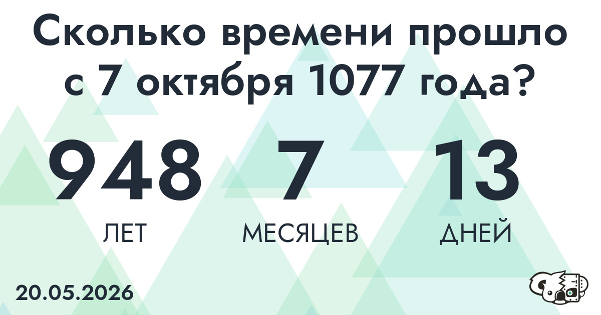 Сколько времени прошло с 7 октября 1077 года
