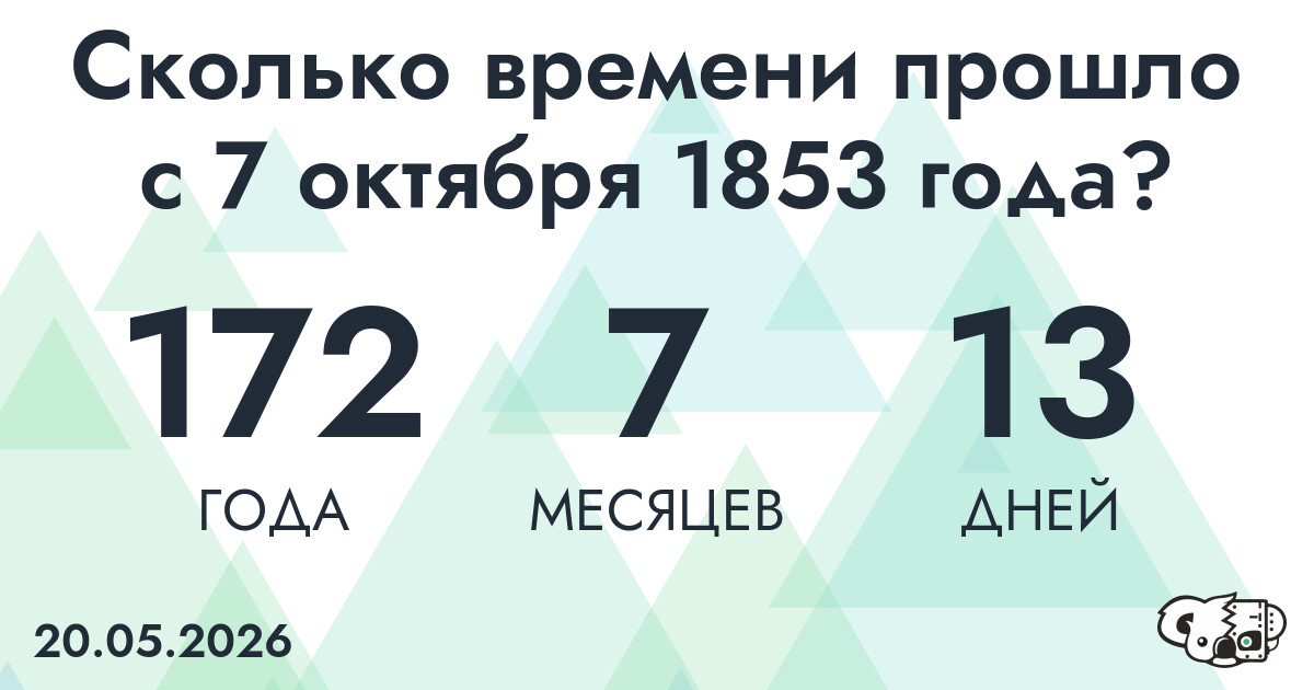 Сколько времени прошло с 7 октября 1853 года